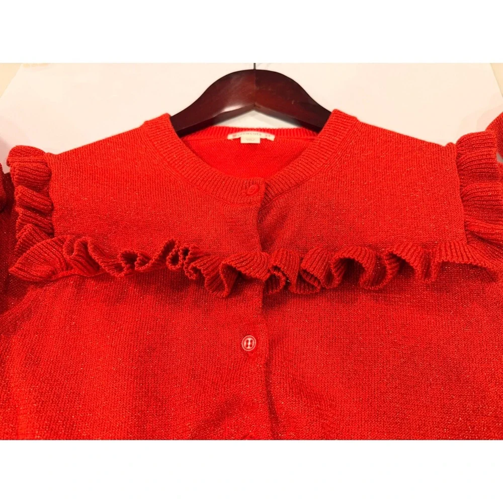 Crewcuts Girls Red Metallic Ruffle Cardigan Sweater AB666 Size 14 Holiday